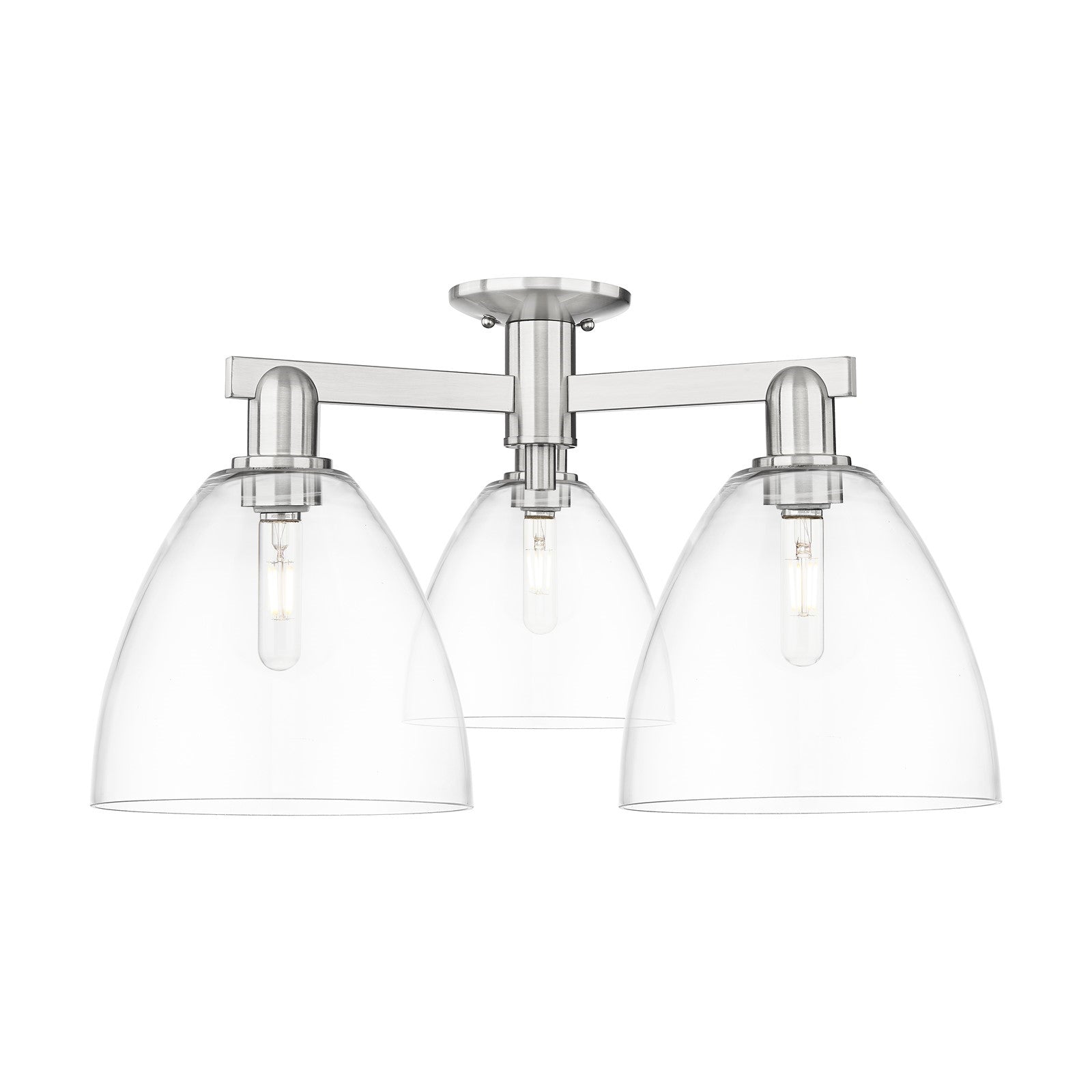 Innovations Bristol 27in 3-Light Semi-Flush Mount | Industrial Brushed Satin Nickel Steel and Clear Glass Dome Shade | Living | Model 716-3F-SN-GBD-92