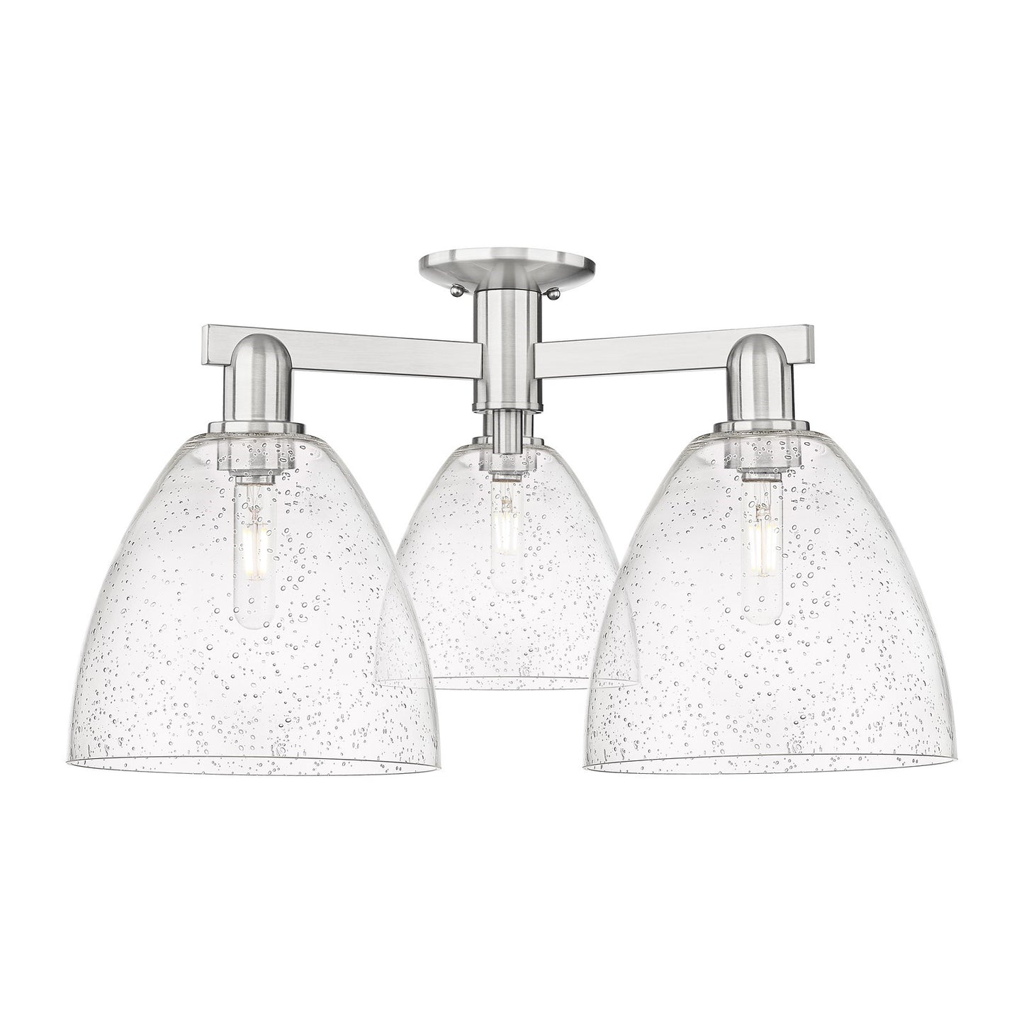 Innovations Bristol 27in 3-Light Semi-Flush Mount | Industrial Brushed Satin Nickel Steel and Seedy Glass | Living Room & Hallway | Model 716-3F-SN-GBD-94