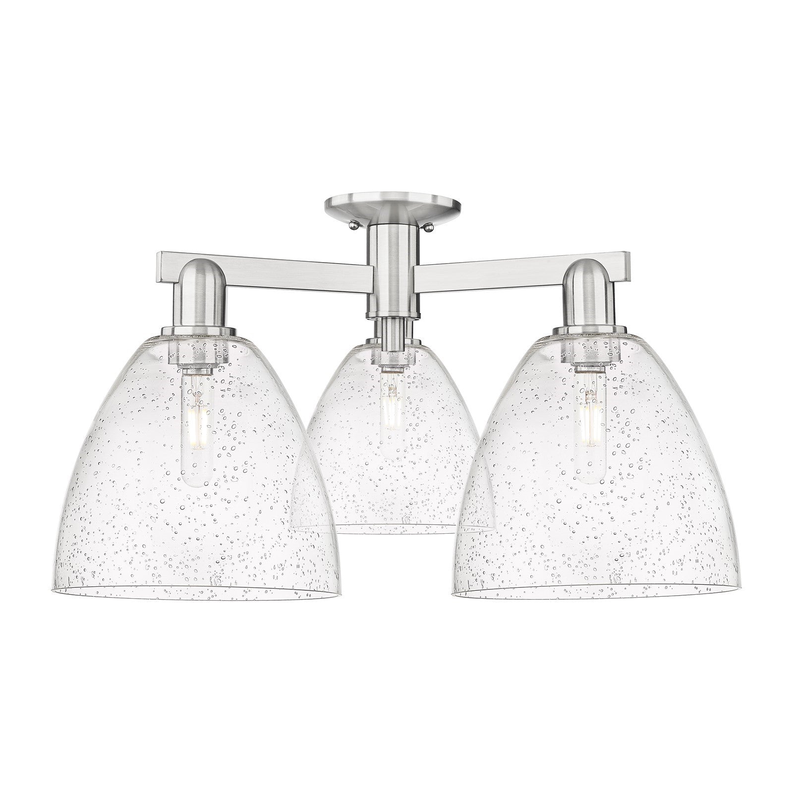 Innovations Bristol 27in 3-Light Semi-Flush Mount | Industrial Brushed Satin Nickel Steel and Seedy Glass | Living Room & Hallway | Model 716-3F-SN-GBD-94