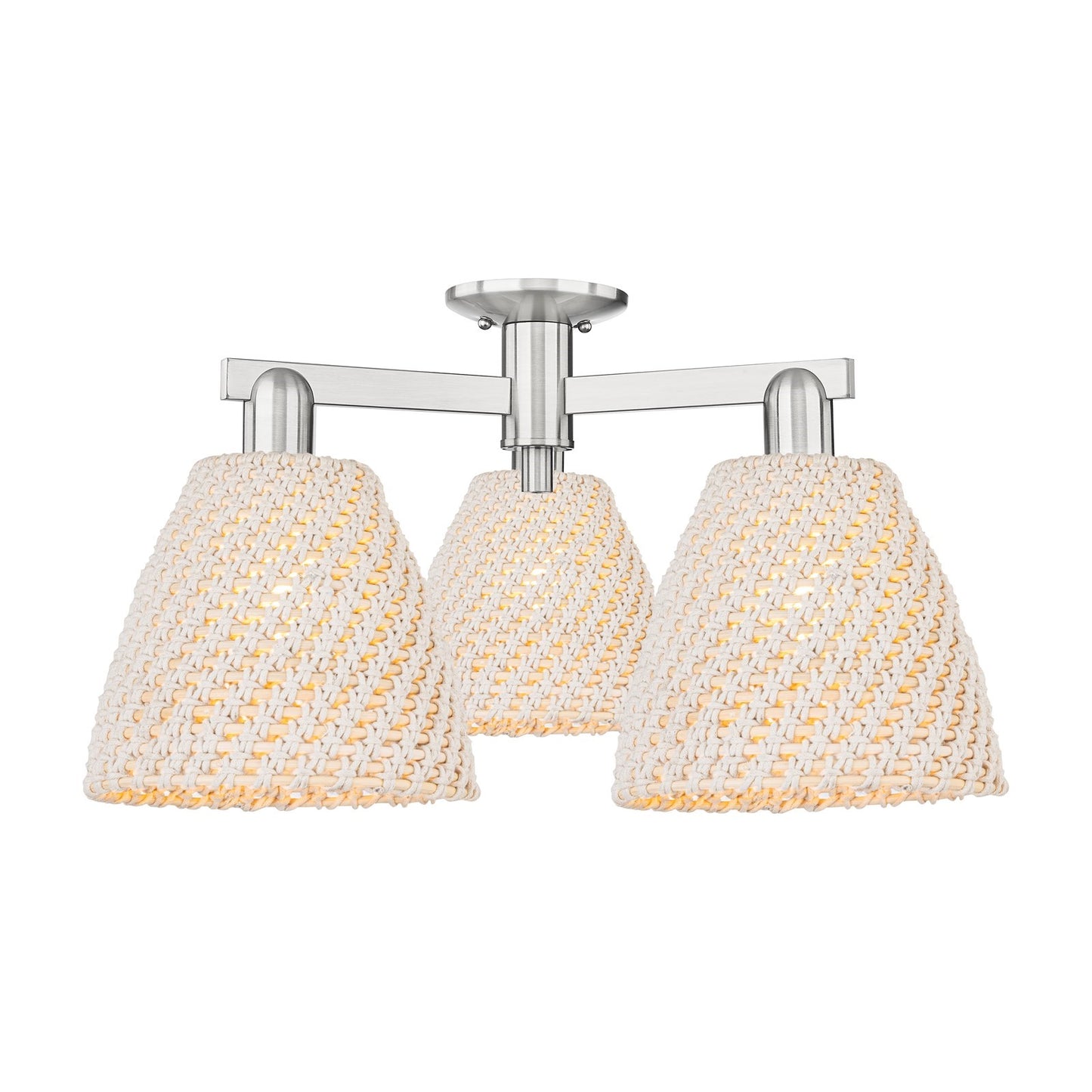 Innovations Bristol Natural 27in 3-Light Semi-Flush Mount | Industrial Brushed Satin Nickel and Natural Fiber Dome Shade | Model 716-3F-SN-NBD-9-NAT