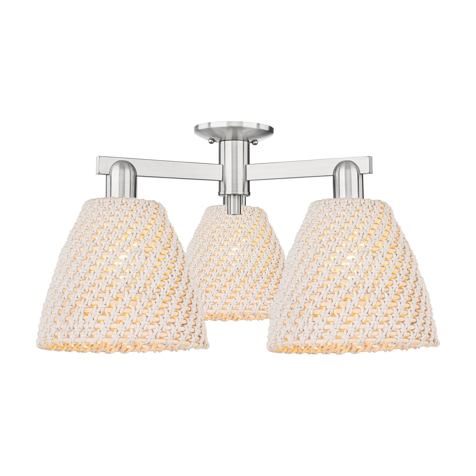 Innovations Bristol Natural 27in 3-Light Semi-Flush Mount | Industrial Brushed Satin Nickel and Natural Fiber Dome Shade | Model 716-3F-SN-NBD-9-NAT