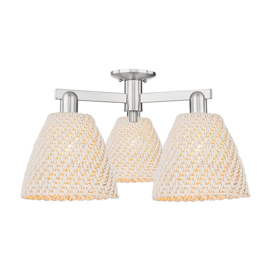 Innovations Bristol Natural 27in 3-Light Semi-Flush Mount | Industrial Brushed Satin Nickel and Natural Fiber Dome Shade | Model 716-3F-SN-NBD-9-NAT