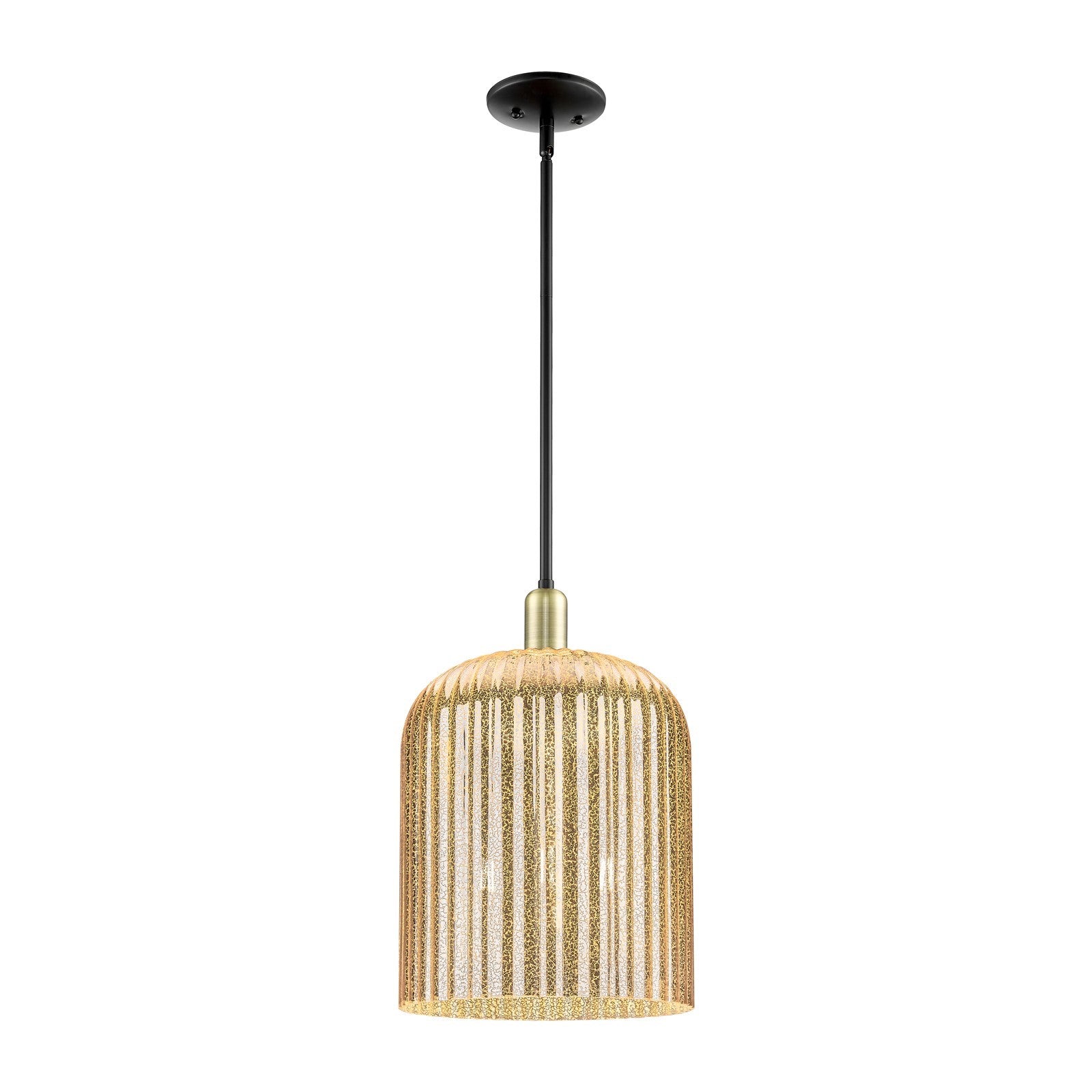 Innovations Bridal Veil 12in 1-Light Mini Pendant | Industrial Black Antique Brass Steel and Mercury Ribbed Glass | Kitchen | Model 716-3S-BAB-G559-12ME