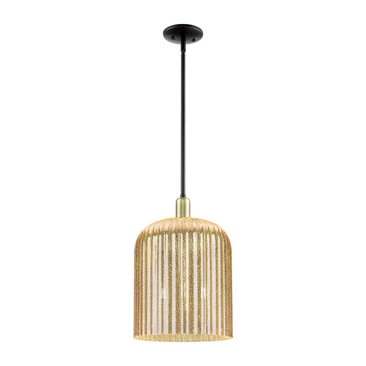 Innovations Bridal Veil 12in 1-Light Mini Pendant | Industrial Black Antique Brass Steel and Mercury Ribbed Glass | Kitchen | Model 716-3S-BAB-G559-12ME
