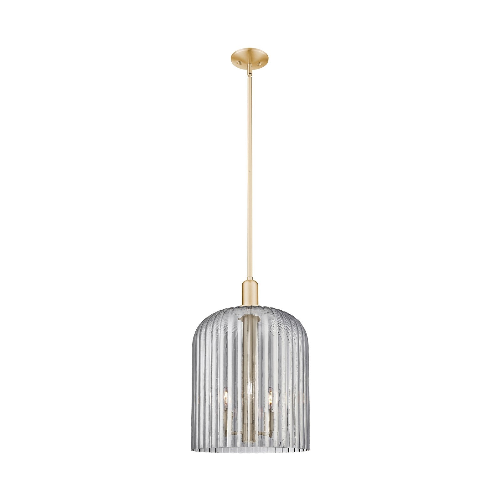 Innovations Bridal Veil 12in 1-Light Mini Pendant | Industrial Champagne Bronze Steel and Light Smoke Ribbed Glass | Kitchen | Model 716-3S-CB-G559-12SM