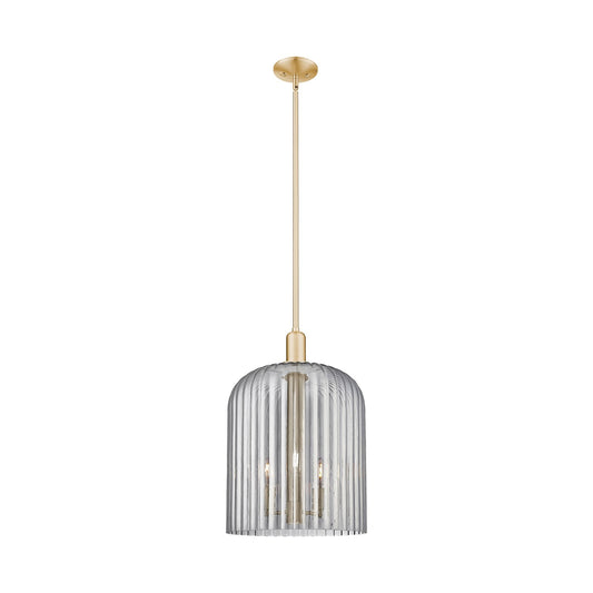 Innovations Bridal Veil 12in 1-Light Mini Pendant | Industrial Champagne Bronze Steel and Light Smoke Ribbed Glass | Kitchen | Model 716-3S-CB-G559-12SM