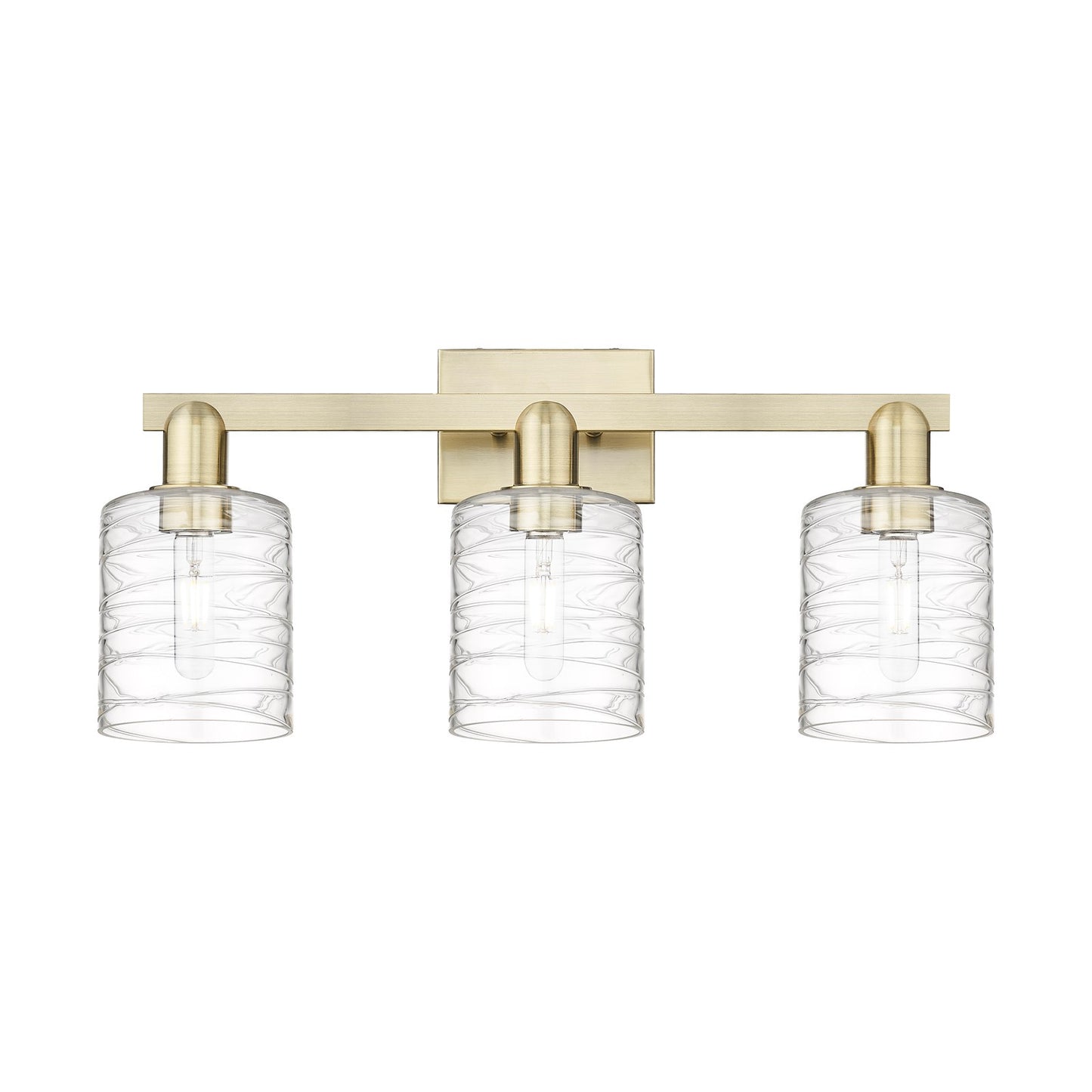 Innovations Cobbleskill 24in 3-Light Bath Vanity Light | Industrial Antique Brass and Deco Swirl Clear Glass | Bathroom Vanity | Model 716-3W-AB-G1113