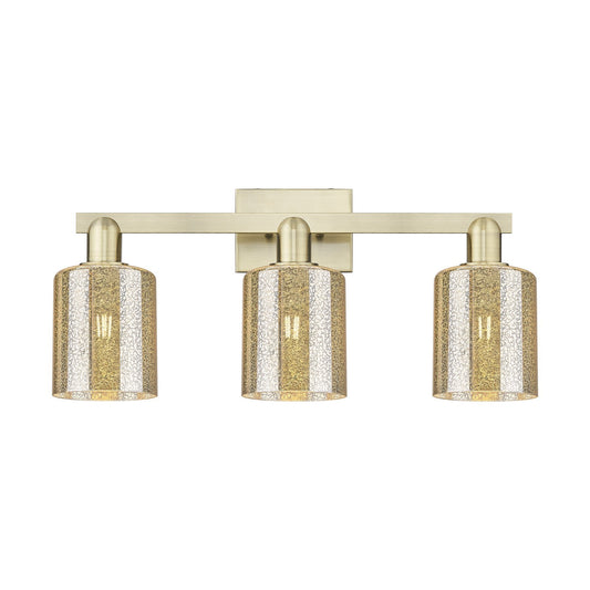 Innovations Cobbleskill 24in 3-Light Bath Vanity Light | Industrial Antique Brass Steel and Mercury Glass | Bathroom Vanity | 24 x | Model 716-3W-AB-G116
