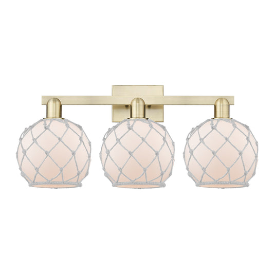Innovations Farmhouse Rope 27in 3-Light Bath Vanity Light | Industrial Antique Brass Steel and White Frosted Glass with Rope | Model 716-3W-AB-G121-8RW