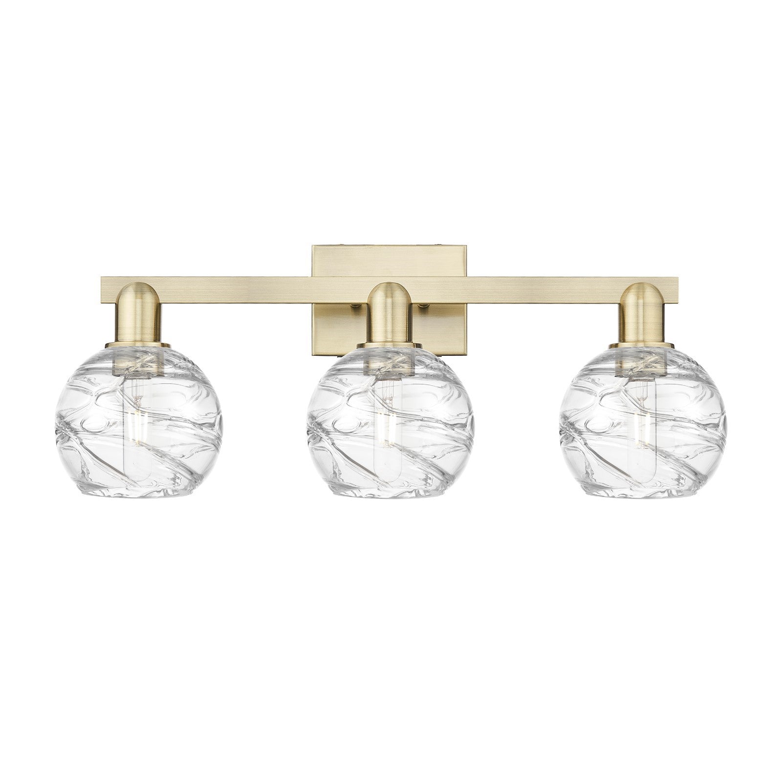 Innovations Athens Deco Swirl 26in 3-Light Bath Vanity Light | Industrial Antique Brass and Clear Glass | Bathroom Vanity | Model 716-3W-AB-G1213-6CL