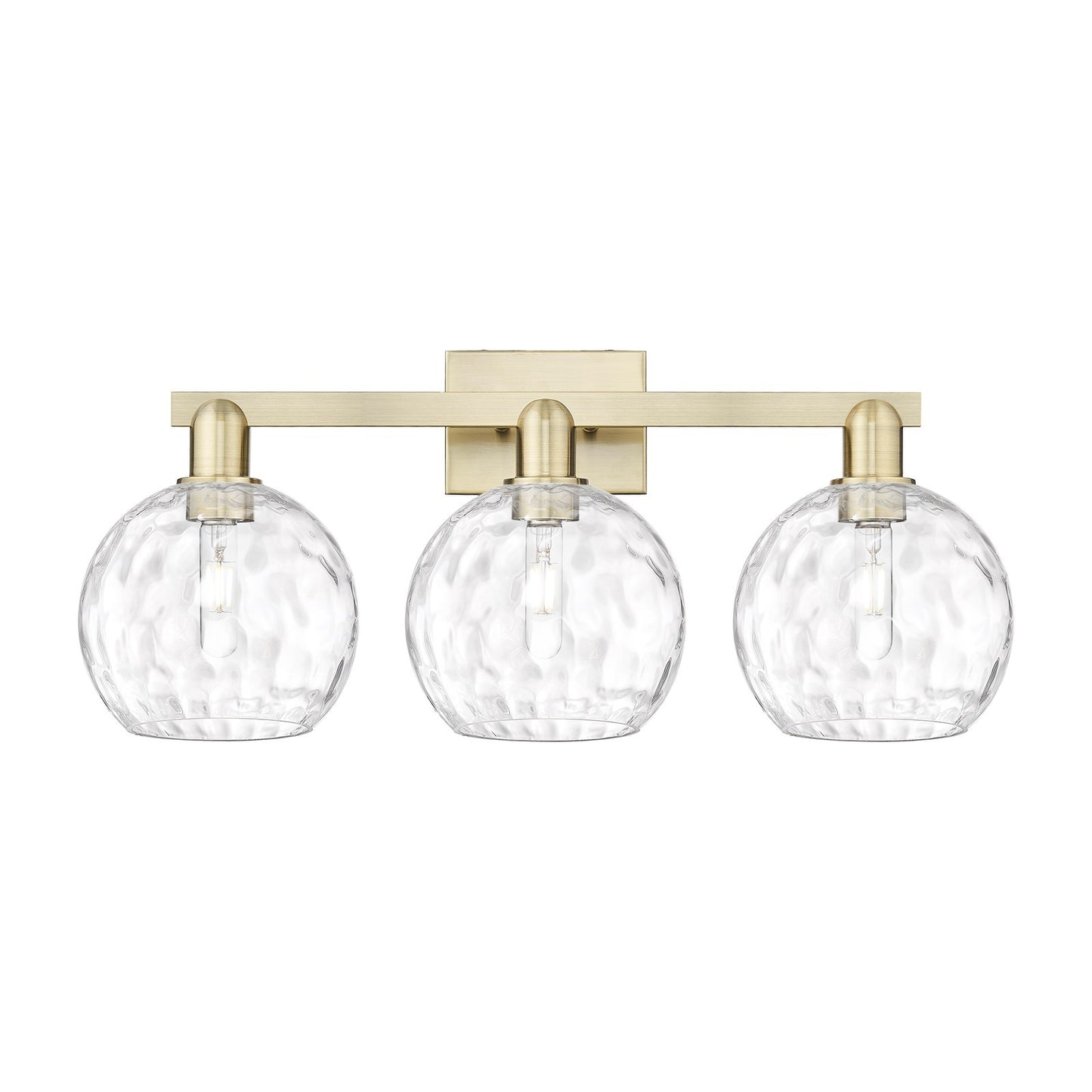Innovations Athens Water Glass 27in 3-Light Bath Vanity | Industrial Antique Brass Steel and Clear Glass | Bathroom Vanity & | Model 716-3W-AB-G1215-8