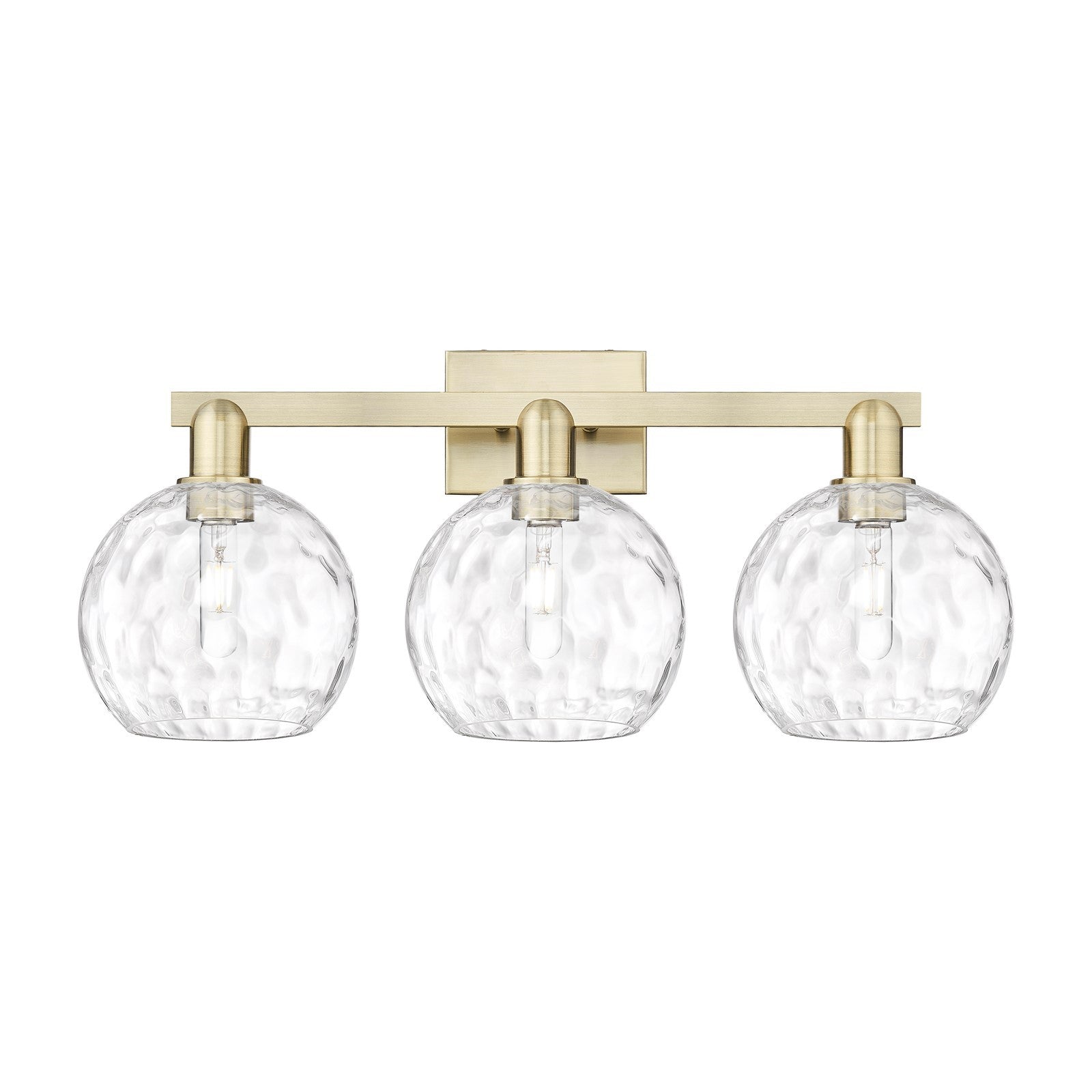 Innovations Athens Water Glass 27in 3-Light Bath Vanity | Industrial Antique Brass Steel and Clear Glass | Bathroom Vanity & | Model 716-3W-AB-G1215-8