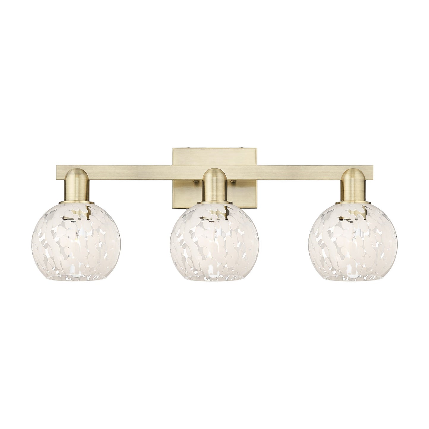 Innovations Lighting White Mouchette 25in 3-Light Bath Vanity Light | Industrial Antique Brass and White Mouchette Glass | Model 716-3W-AB-G1216-6WM