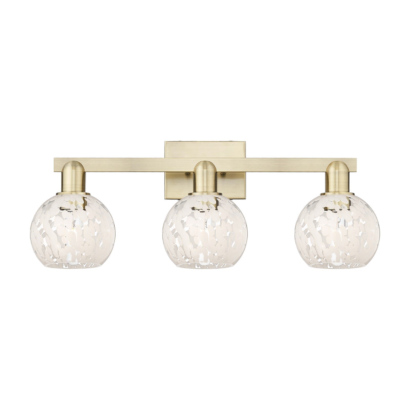 Innovations Lighting White Mouchette 25in 3-Light Bath Vanity Light | Industrial Antique Brass and White Mouchette Glass | Model 716-3W-AB-G1216-6WM