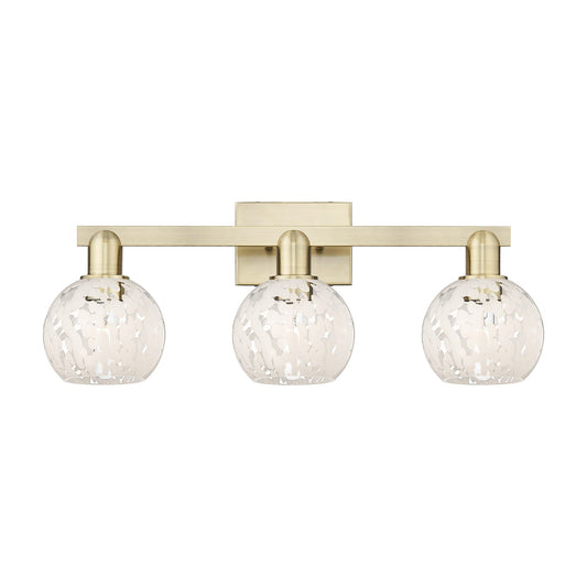 Innovations Lighting White Mouchette 25in 3-Light Bath Vanity Light | Industrial Antique Brass and White Mouchette Glass | Model 716-3W-AB-G1216-6WM