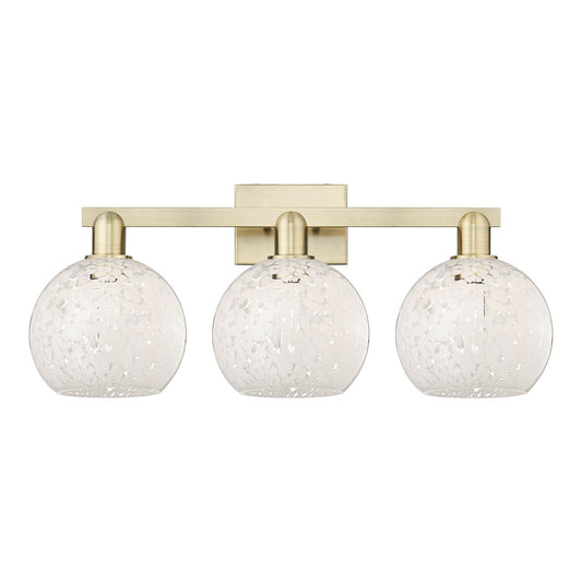 Innovations Lighting White Mouchette 27in 3-Light Bath Vanity Light | Industrial Antique Brass and White Mouchette Glass | Model 716-3W-AB-G1216-8WM