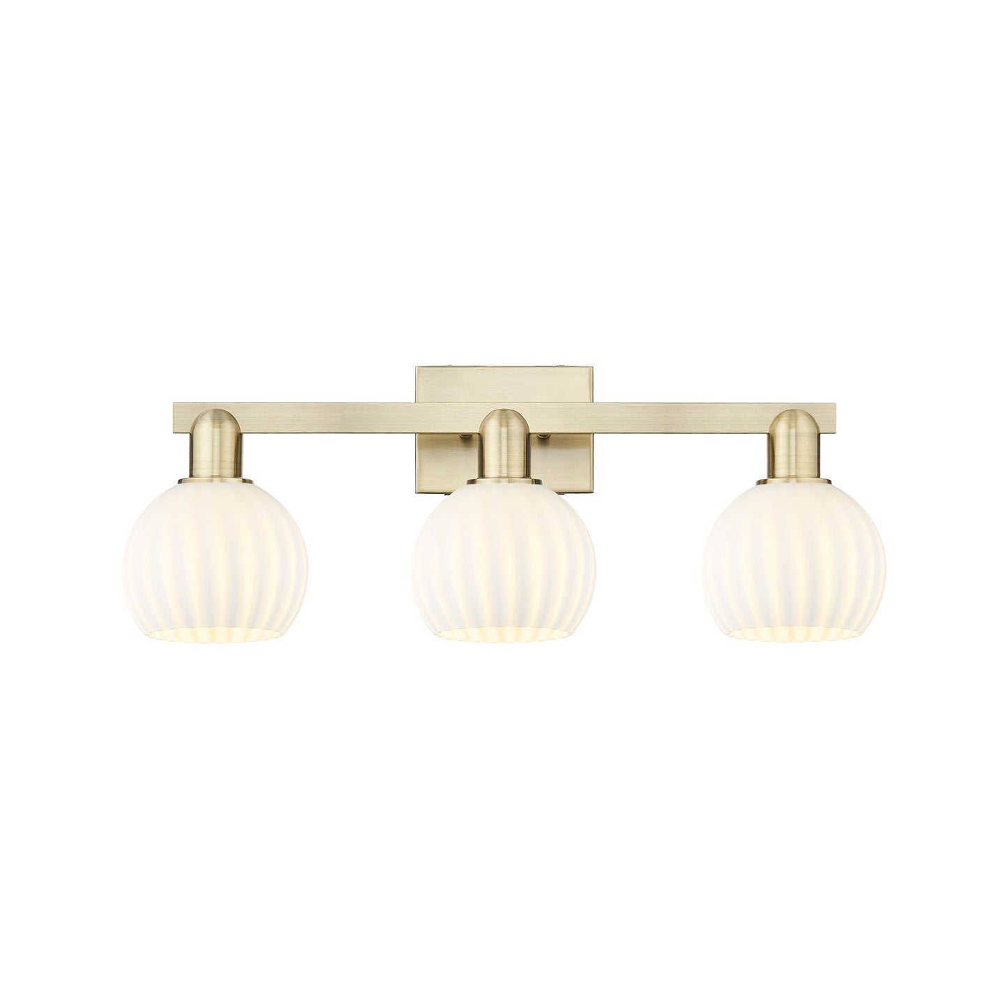 Innovations Lighting Arcadia 25in 3-Light Bath Vanity Light | Industrial Antique Brass and White Venetian Glass | Bathroom | Model 716-3W-AB-G1217-6WV