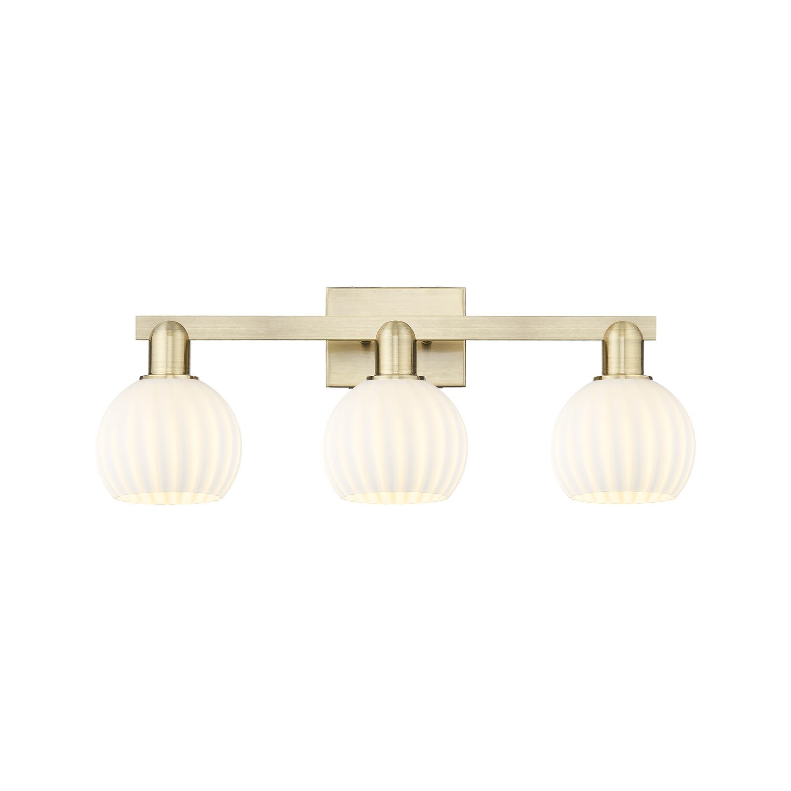 Innovations Lighting Arcadia 25in 3-Light Bath Vanity Light | Industrial Antique Brass and White Venetian Glass | Bathroom | Model 716-3W-AB-G1217-6WV