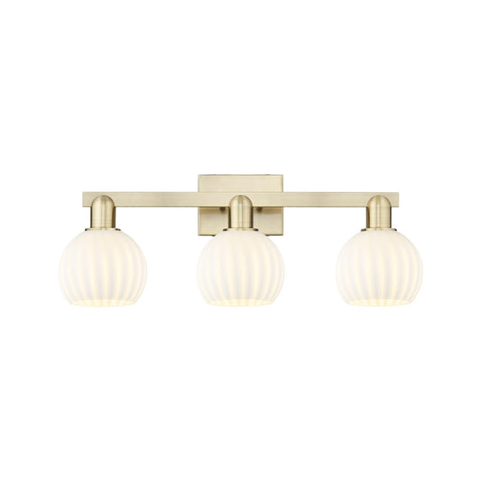 Innovations Lighting Arcadia 25in 3-Light Bath Vanity Light | Industrial Antique Brass and White Venetian Glass | Bathroom | Model 716-3W-AB-G1217-6WV