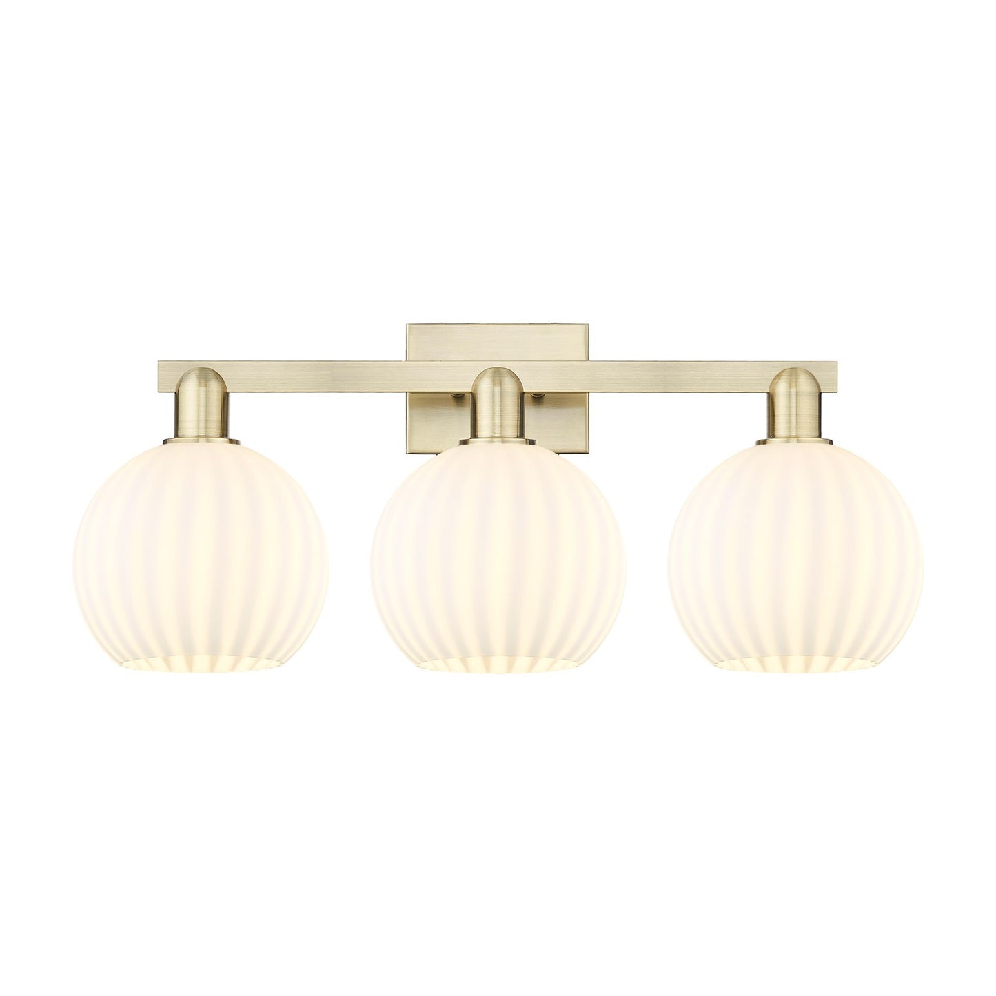 Innovations Lighting White Venetian 27in 3-Light Bath Vanity | Industrial Antique Brass and White Venetian Glass | Bathroom | Model 716-3W-AB-G1217-8WV