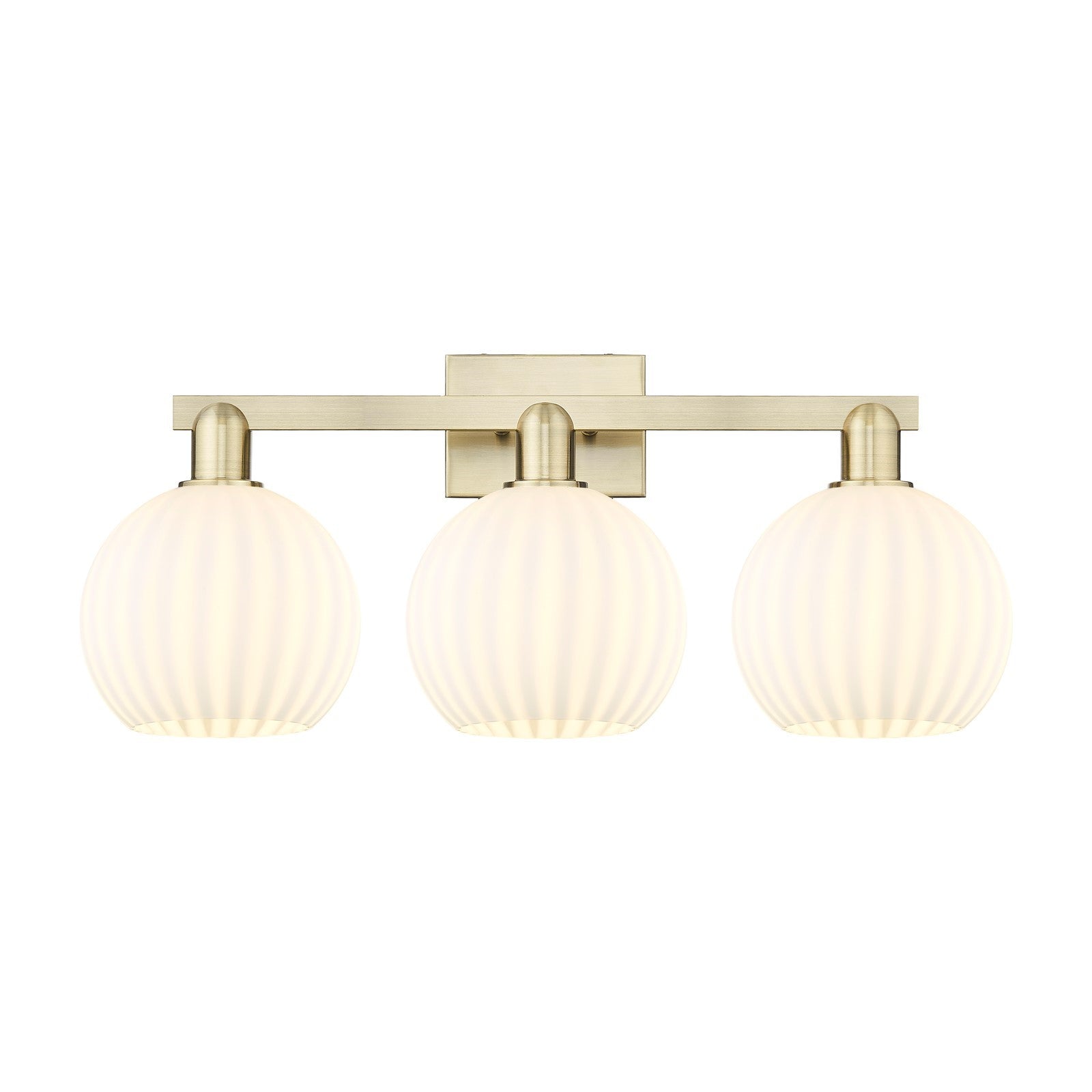 Innovations Lighting White Venetian 27in 3-Light Bath Vanity | Industrial Antique Brass and White Venetian Glass | Bathroom | Model 716-3W-AB-G1217-8WV