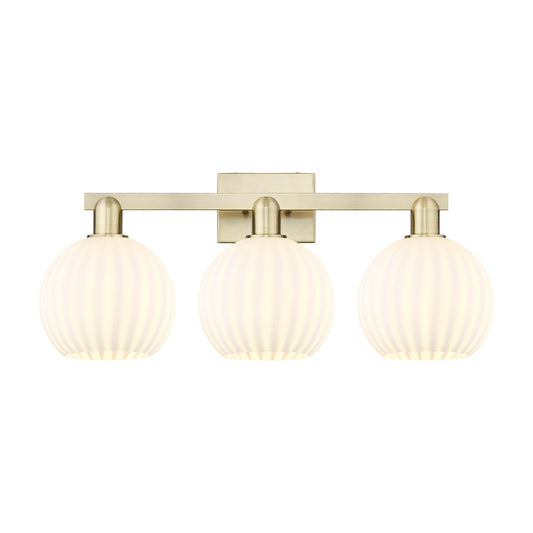 Innovations Lighting White Venetian 27in 3-Light Bath Vanity | Industrial Antique Brass and White Venetian Glass | Bathroom | Model 716-3W-AB-G1217-8WV