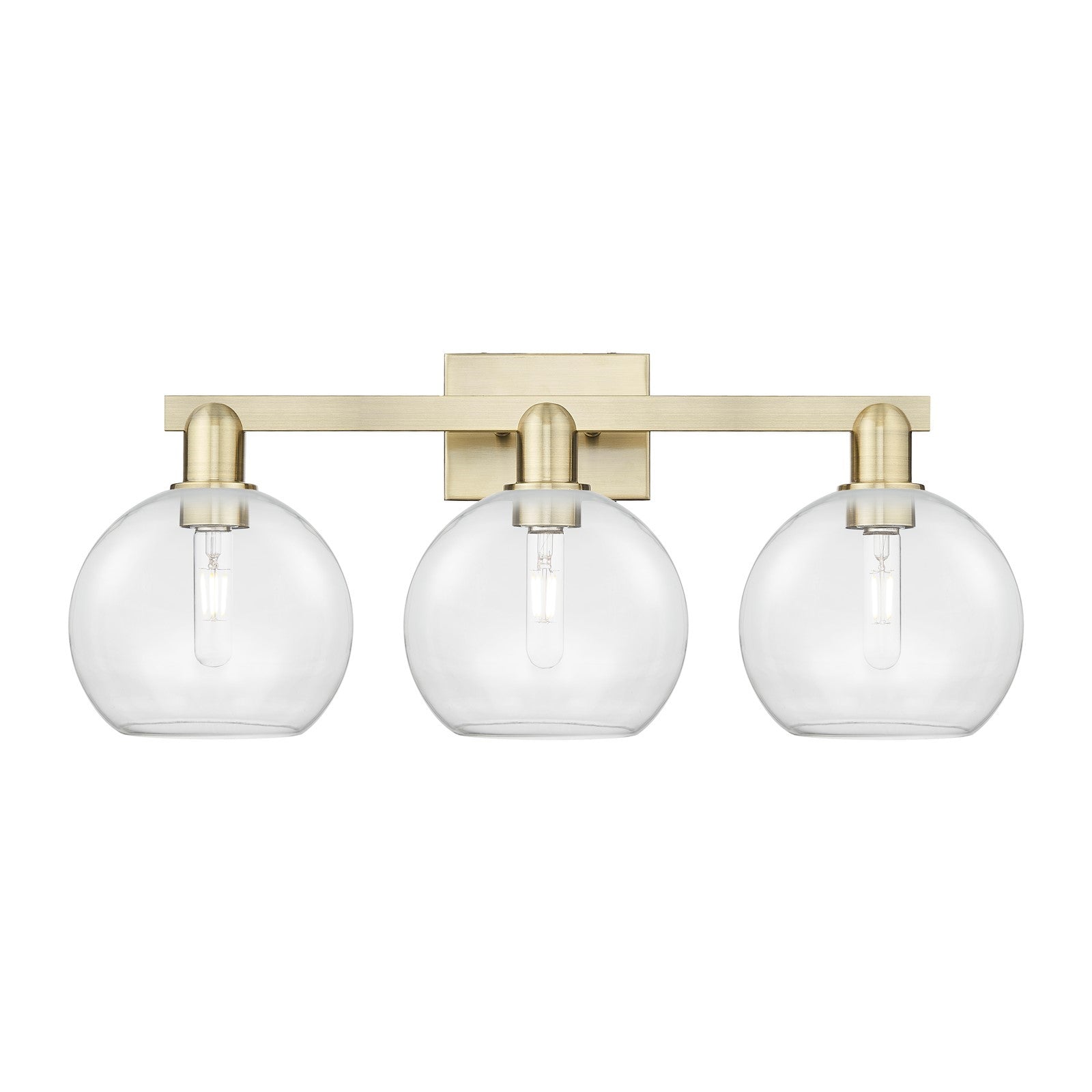 Innovations Athens 27in 3-Light Bath Vanity Light | Industrial Antique Brass Steel and Clear Glass | Bathroom Vanity | 27 x 11.75 | Model 716-3W-AB-G122-8