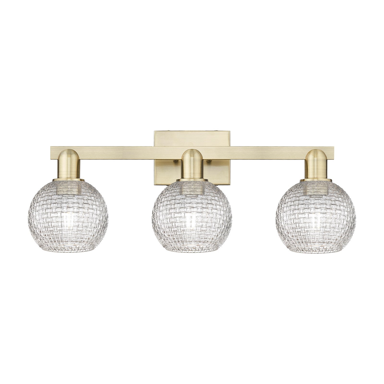 Innovations Athens 25in 3-Light Bath Vanity | Industrial Antique Brass and Clear Basket Weave Glass | Bathroom Vanity Light | Model 716-3W-AB-G122C-6CL