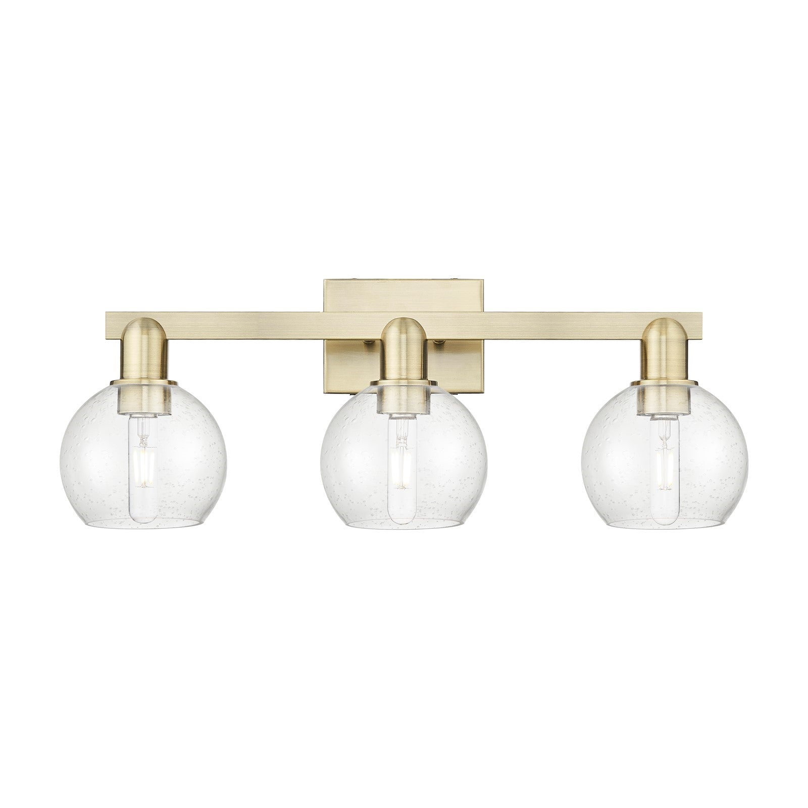 Innovations Athens 25in 3-Light Bath Vanity Light | Industrial Antique Brass Steel and Seedy Glass | Bathroom Vanity | 24.88 x | Model 716-3W-AB-G124-6