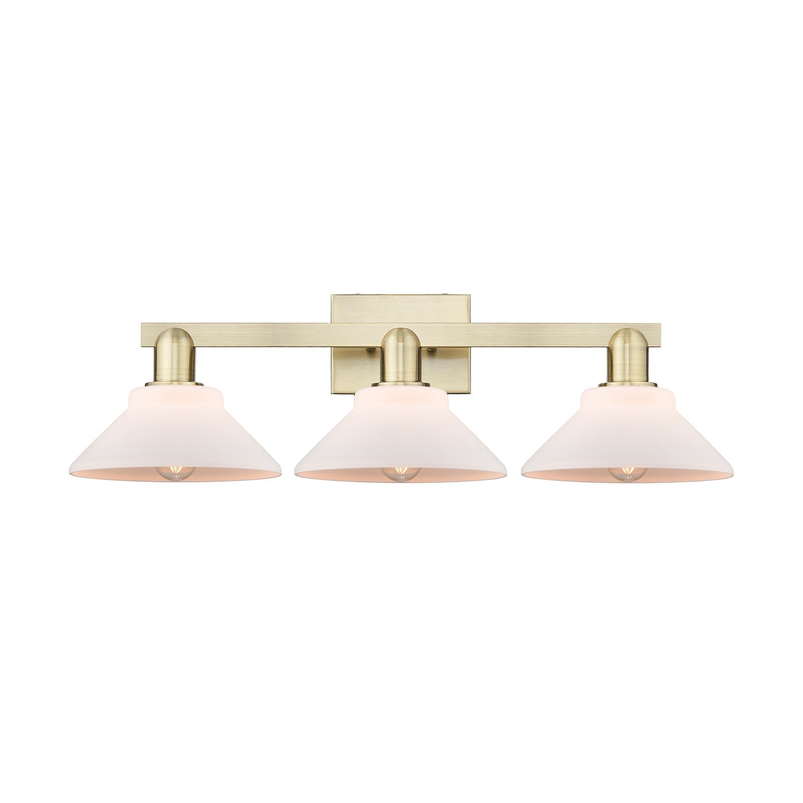 Innovations Orwell 27in 3-Light Bath Vanity Light | Industrial Antique Brass and Matte White Glass | Bathroom Vanity | 27.38 x 8.75 | Model 716-3W-AB-G131