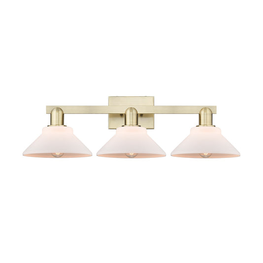 Innovations Orwell 27in 3-Light Bath Vanity Light | Industrial Antique Brass and Matte White Glass | Bathroom Vanity | 27.38 x 8.75 | Model 716-3W-AB-G131