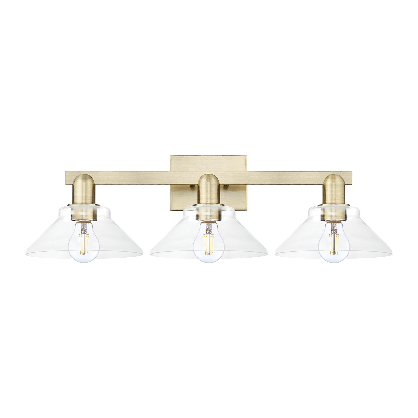 Innovations Orwell 27in 3-Light Bath Vanity Light | Industrial Antique Brass and Clear Glass | Damp Rated Bathroom Vanity | 27.38 x | Model 716-3W-AB-G132