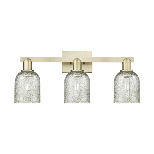 Innovations Lighting Caledonia 24in 3-Light Bath Vanity Light | Industrial Antique Brass Steel and Mica Glass | Bathroom Vanity | Model 716-3W-AB-G259