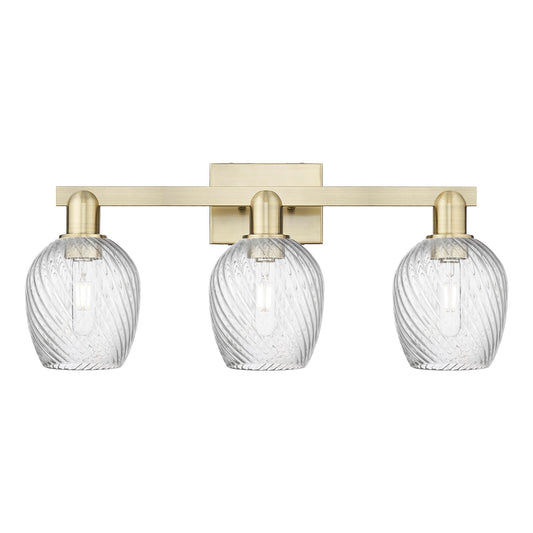 Innovations Salina 25in 3-Light Bath Vanity Light | Industrial Antique Brass and Clear Spiral Fluted Glass | Bathroom Vanity | Model 716-3W-AB-G292