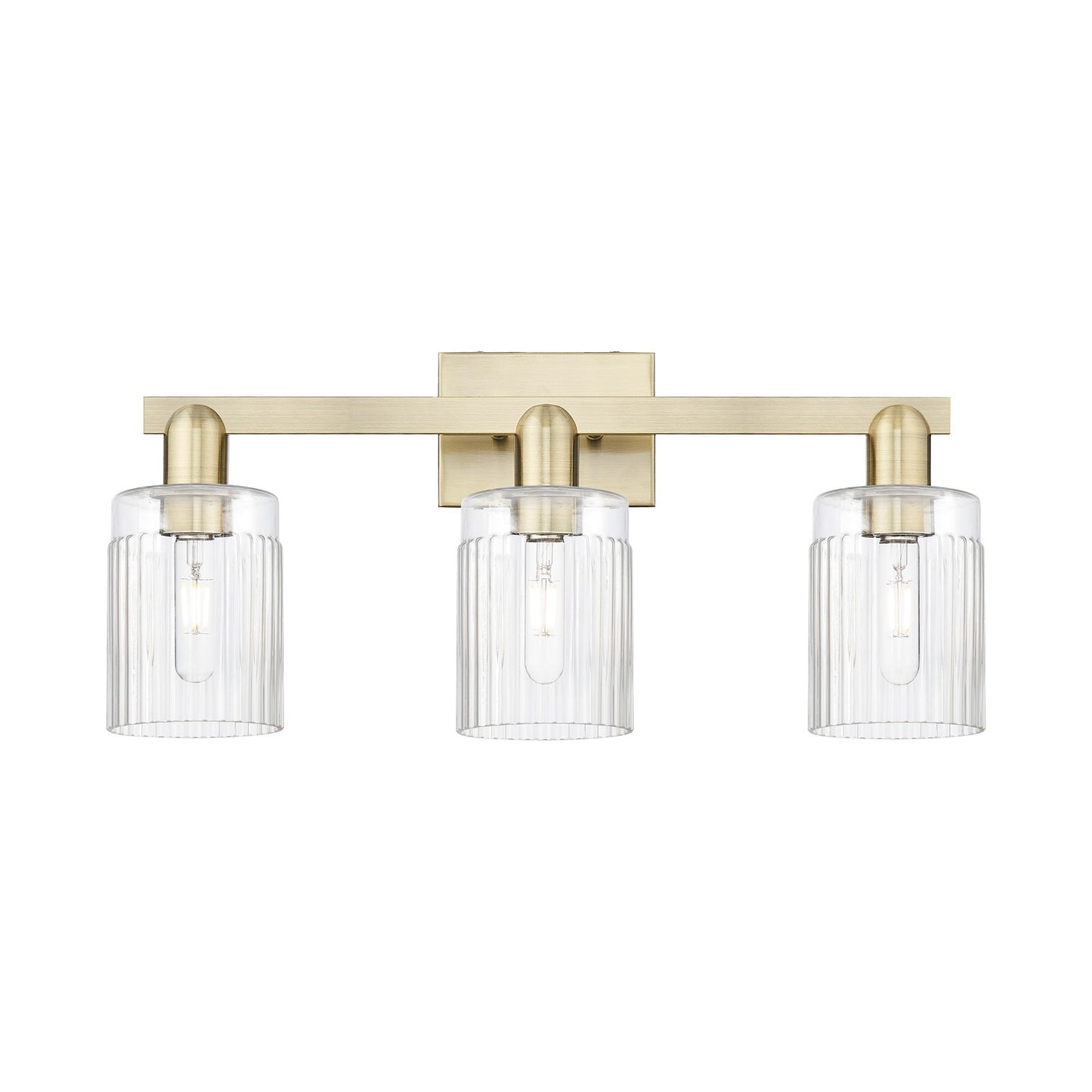 Innovations Hadley 24in 3-Light Bath Vanity Light | Industrial Antique Brass Steel and Clear Ribbed Glass | Bathroom Vanity | 23.5 | Model 716-3W-AB-G342
