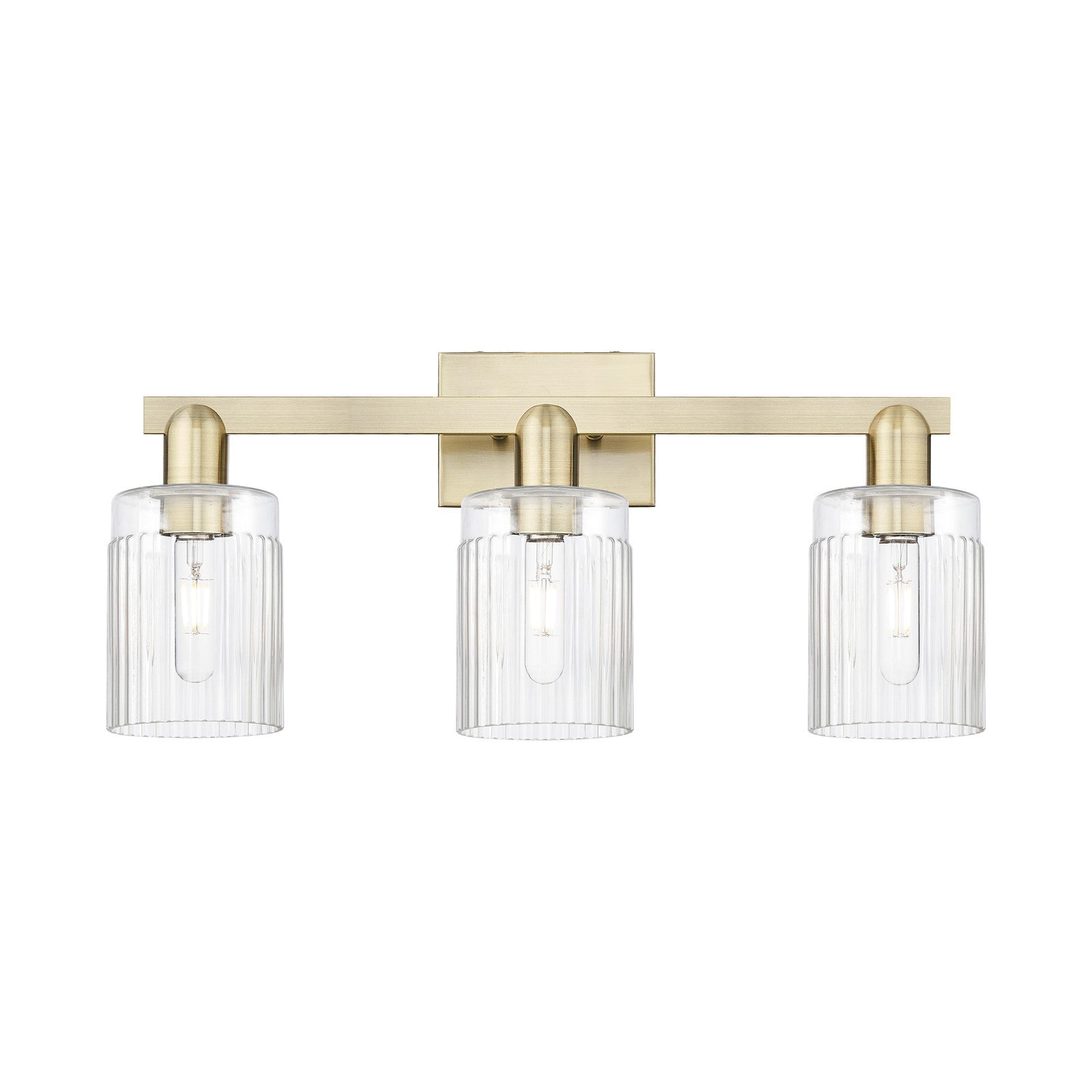 Innovations Hadley 24in 3-Light Bath Vanity Light | Industrial Antique Brass Steel and Clear Ribbed Glass | Bathroom Vanity | 23.5 | Model 716-3W-AB-G342