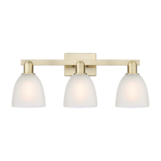Innovations Castile 25in 3-Light Bath Vanity Light | Industrial Antique Brass and White Glass | Bathroom Vanity | 25 x 10.75 x 7.5 | Model 716-3W-AB-G381