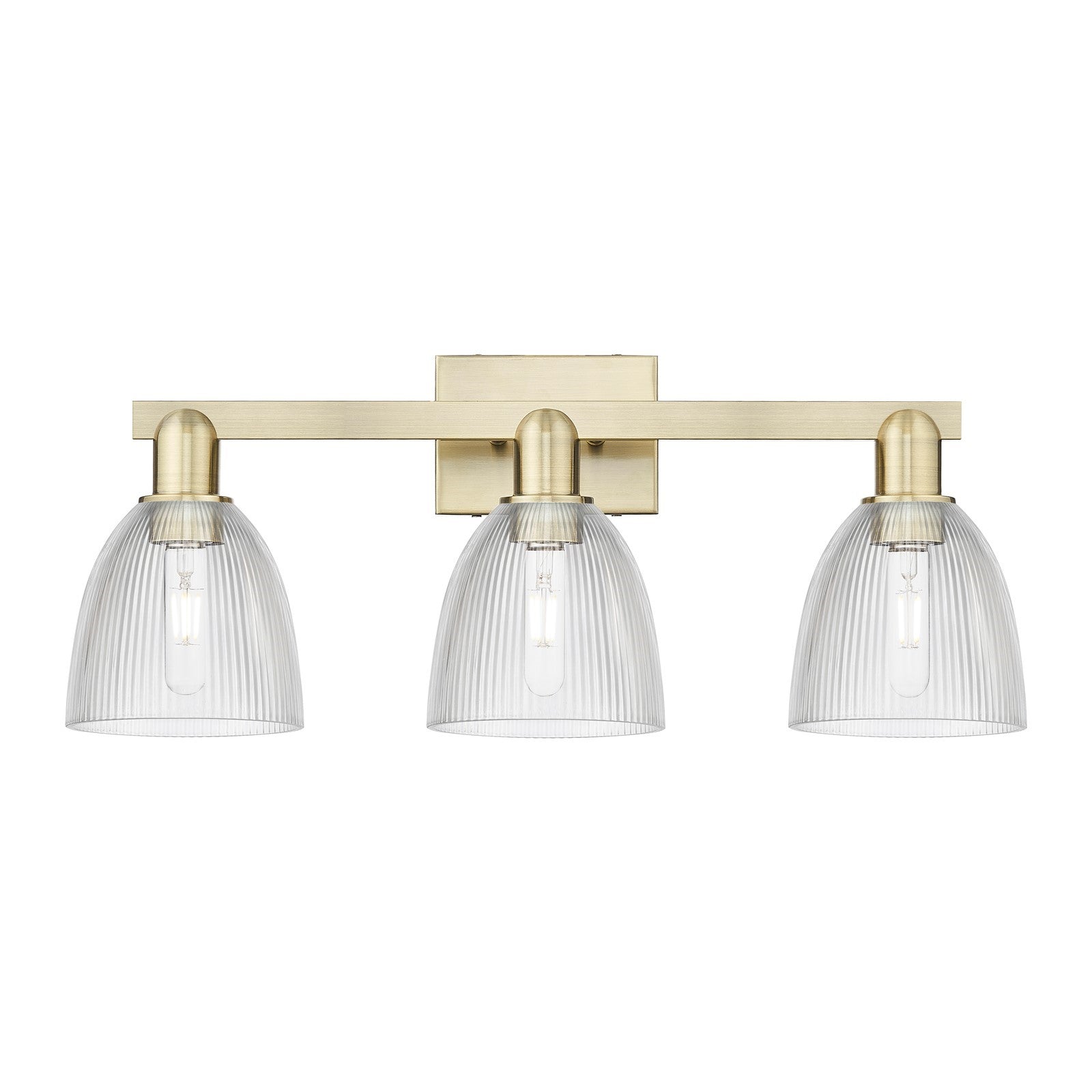 Innovations Castile 25in 3-Light Bath Vanity Light | Industrial Antique Brass Steel and Clear Glass | Bathroom Vanity | 25 x 10.75 | Model 716-3W-AB-G382