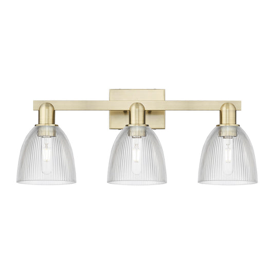 Innovations Castile 25in 3-Light Bath Vanity Light | Industrial Antique Brass Steel and Clear Glass | Bathroom Vanity | 25 x 10.75 | Model 716-3W-AB-G382