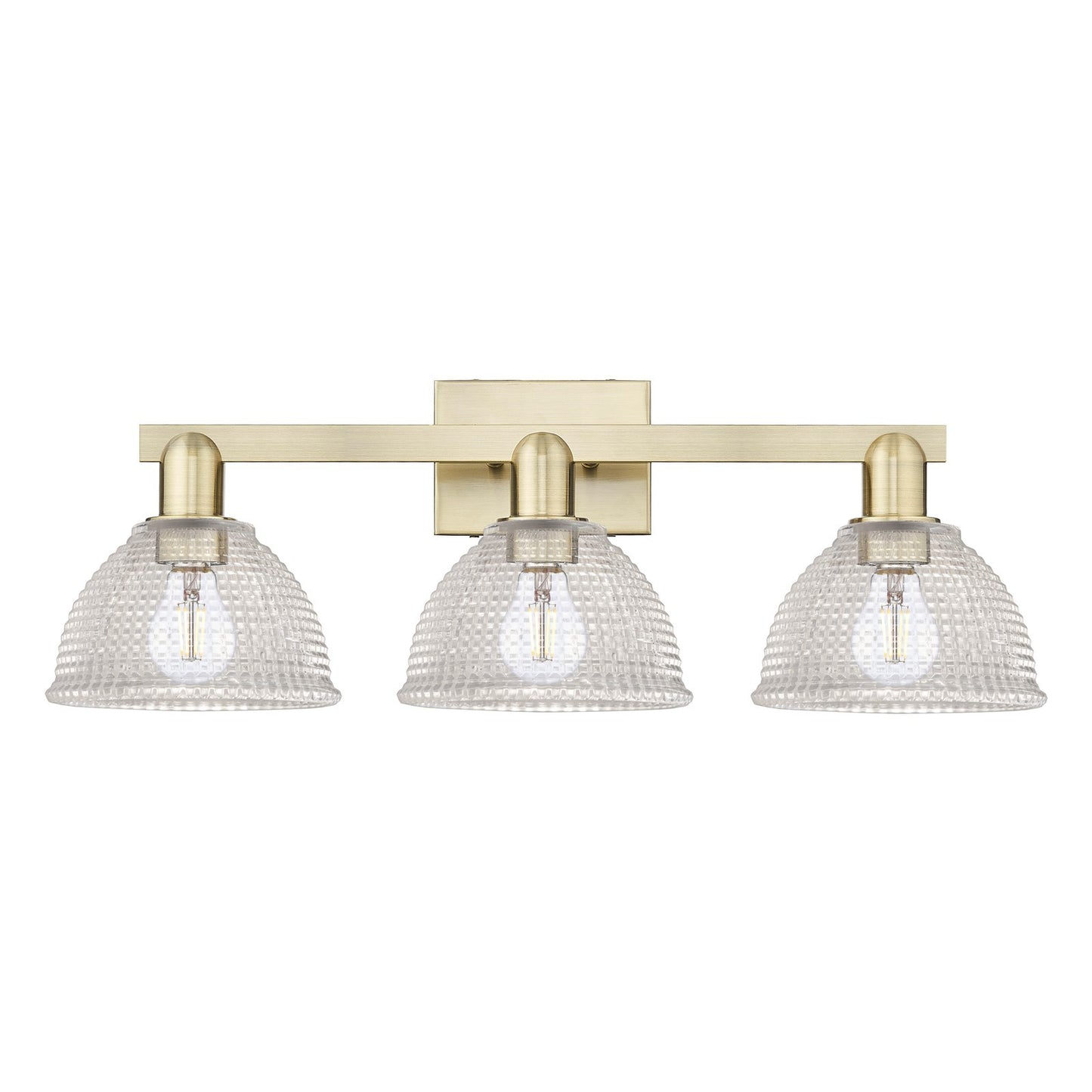 Innovations Arietta 27in 3-Light Bath Vanity Light | Industrial Antique Brass Steel and Clear Glass | Bathroom Vanity & Powder Room | Model 716-3W-AB-G422