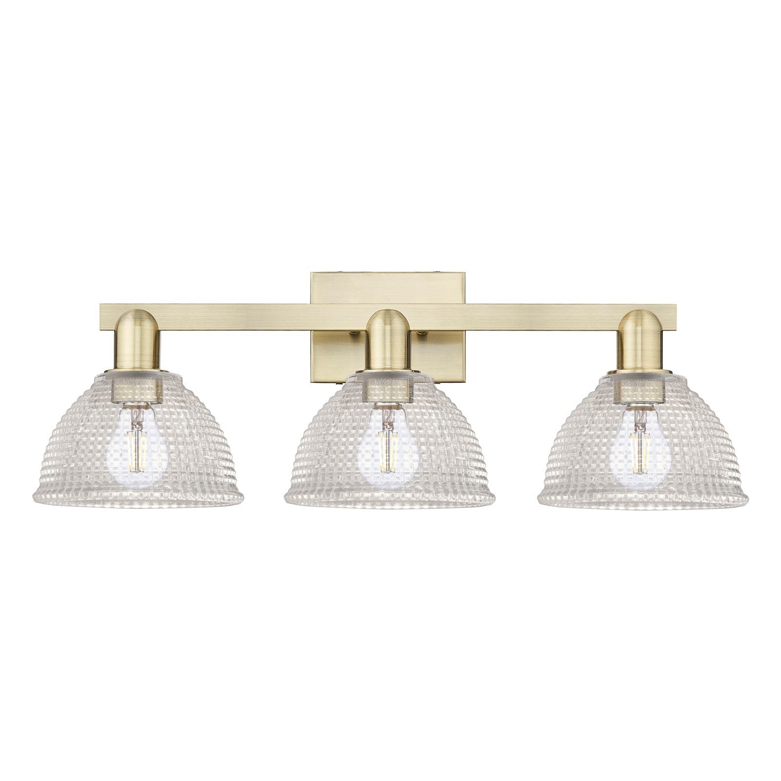 Innovations Arietta 27in 3-Light Bath Vanity Light | Industrial Antique Brass Steel and Clear Glass | Bathroom Vanity & Powder Room | Model 716-3W-AB-G422