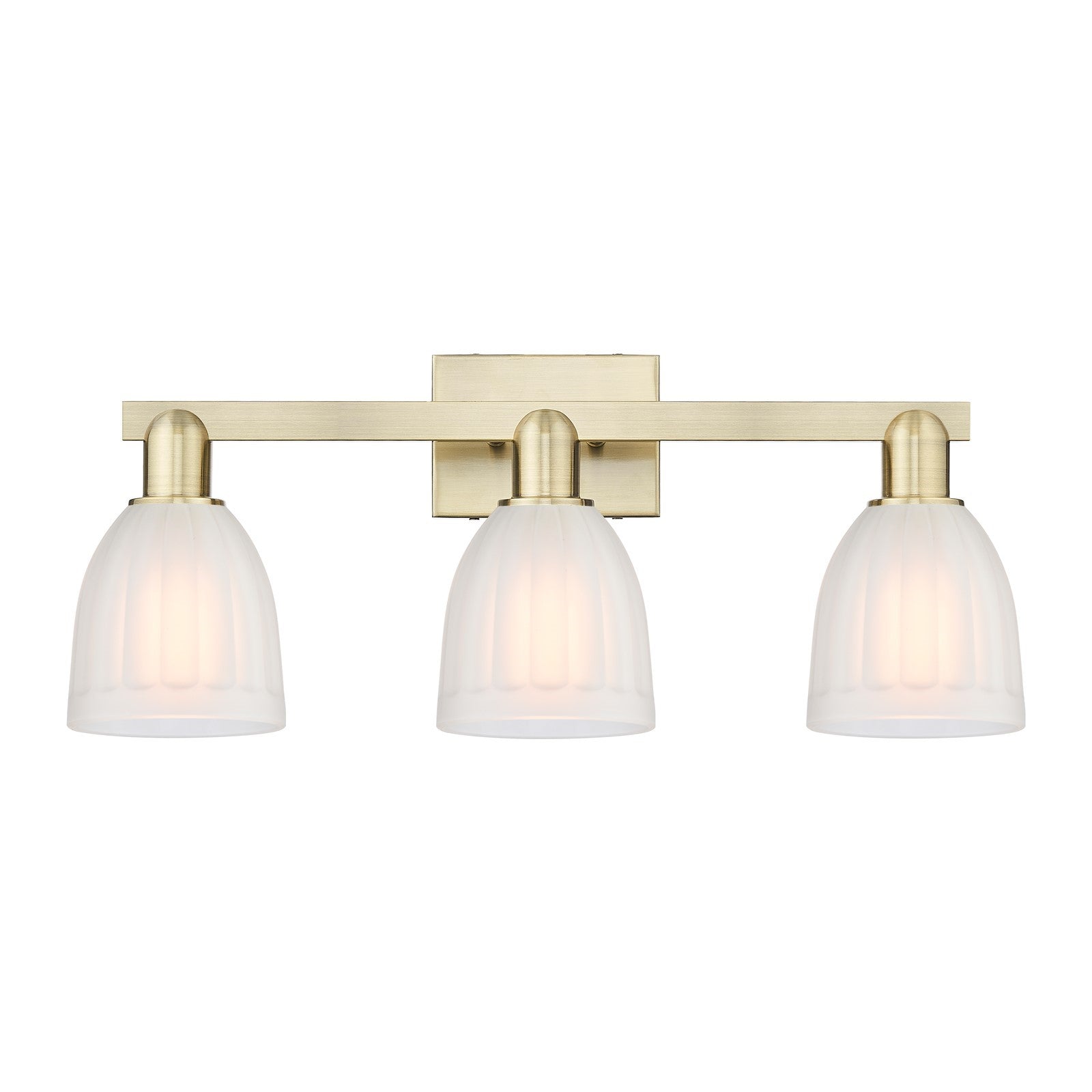 Innovations Brookfield 25in 3-Light Bath Vanity Light | Industrial Antique Brass and White Ribbed Glass | Bathroom Vanity | 24.75 x | Model 716-3W-AB-G441