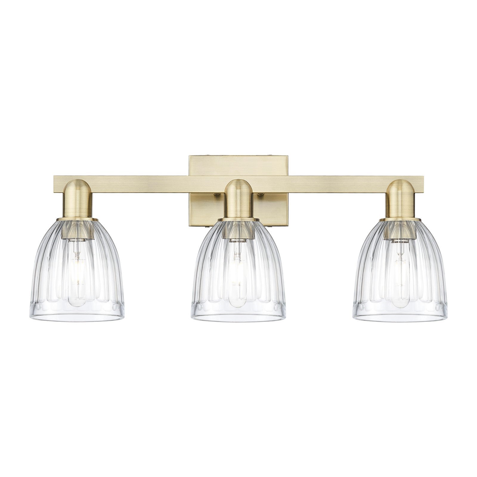 Innovations Brookfield 25in 3-Light Bath Vanity Light | Industrial Antique Brass Steel and Clear Ribbed Glass | Bathroom Vanity | Model 716-3W-AB-G442