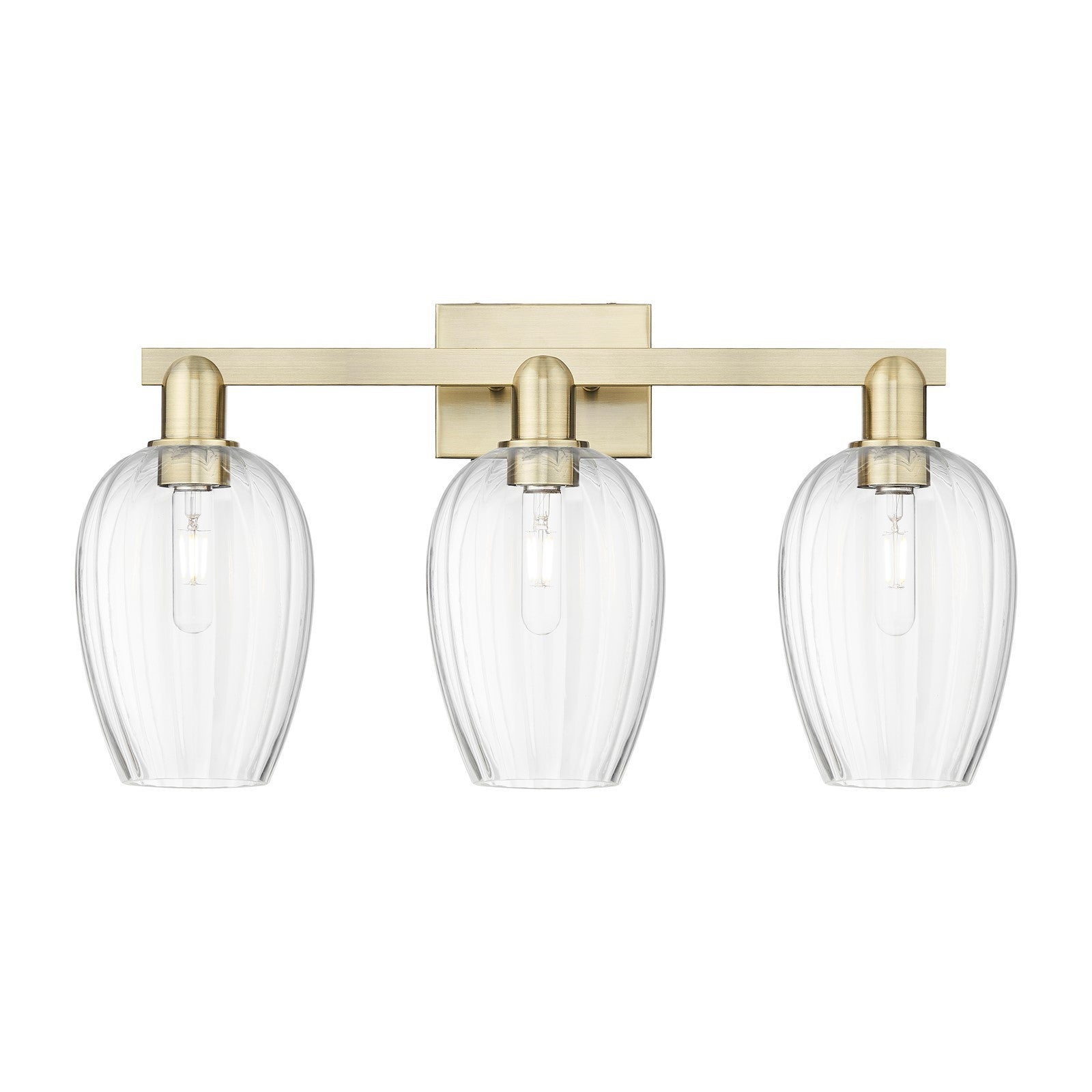 Innovations Preston Flute 26in 3-Light Bath Vanity | Industrial Antique Brass Steel and Clear Glass | Bathroom Vanity Light | Model 716-3W-AB-G457-6CL