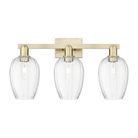 Innovations Preston Flute 26in 3-Light Bath Vanity | Industrial Antique Brass Steel and Clear Glass | Bathroom Vanity Light | Model 716-3W-AB-G457-6CL