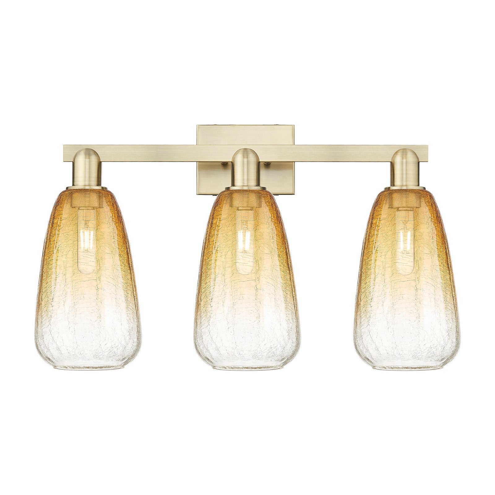 Innovations Brookhaven Almond 25in 3-Light Bath Vanity | Industrial Antique Brass and Amber Glass | Bathroom Vanity Lighting | Model 716-3W-AB-G480-6AM
