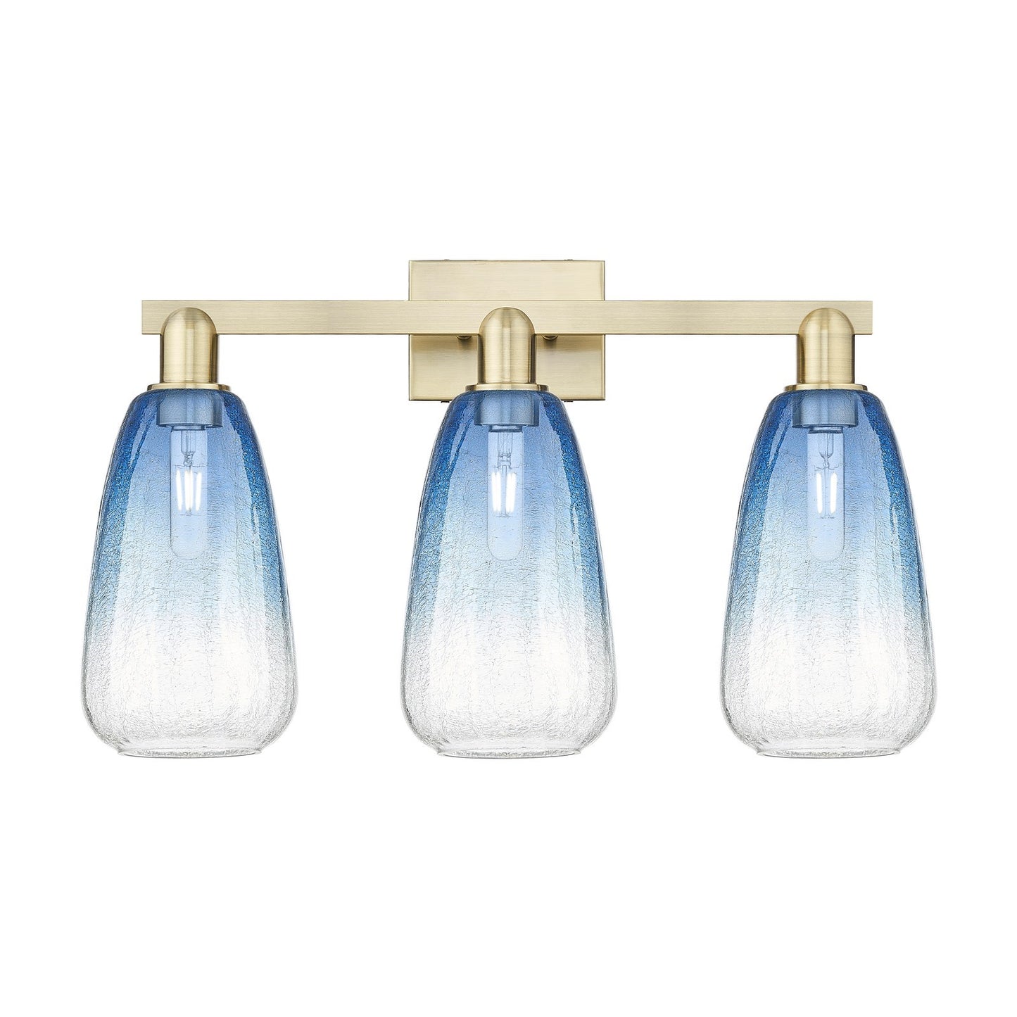 Innovations Brookhaven Almond 25in 3-Light Bath Vanity Light | Industrial Antique Brass and Sapphire Blue Glass | Bathroom | Model 716-3W-AB-G480-6SB