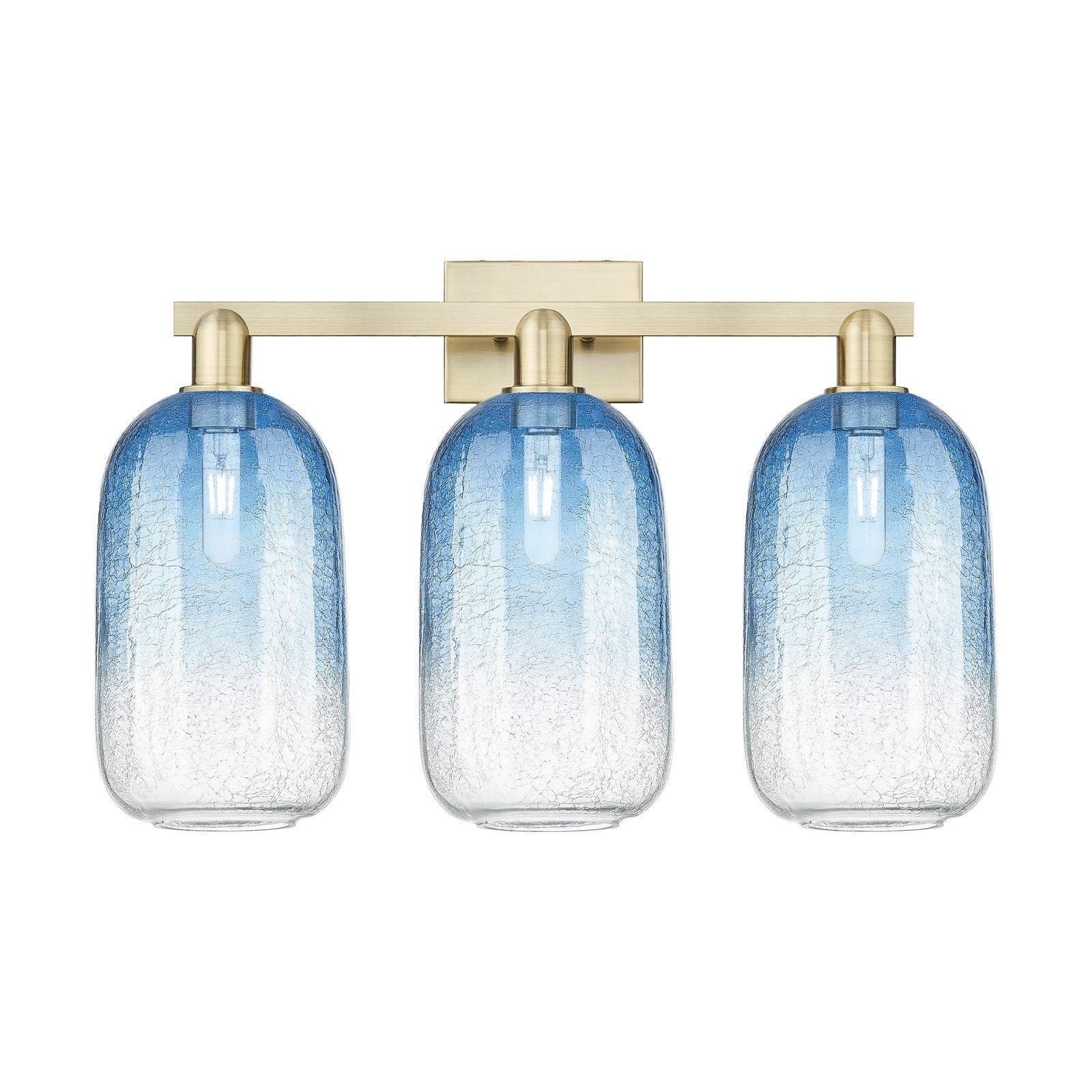 Innovations Brookhaven Cloche 26in 3-Light Bath Vanity Light | Industrial Antique Brass and Sapphire Blue Glass | Bathroom | Model 716-3W-AB-G482-7SB