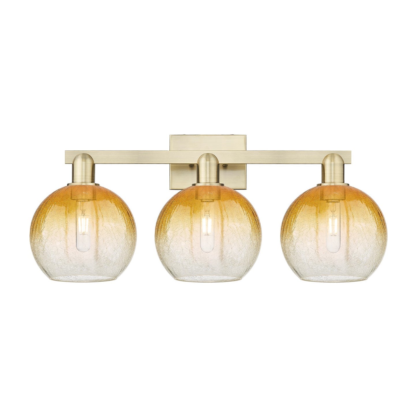 Innovations Brookhaven Globe 27in 3-Light Bath Vanity Light | Industrial Antique Brass Steel and Amber Glass | Bathroom Vanity | Model 716-3W-AB-G483-8AM