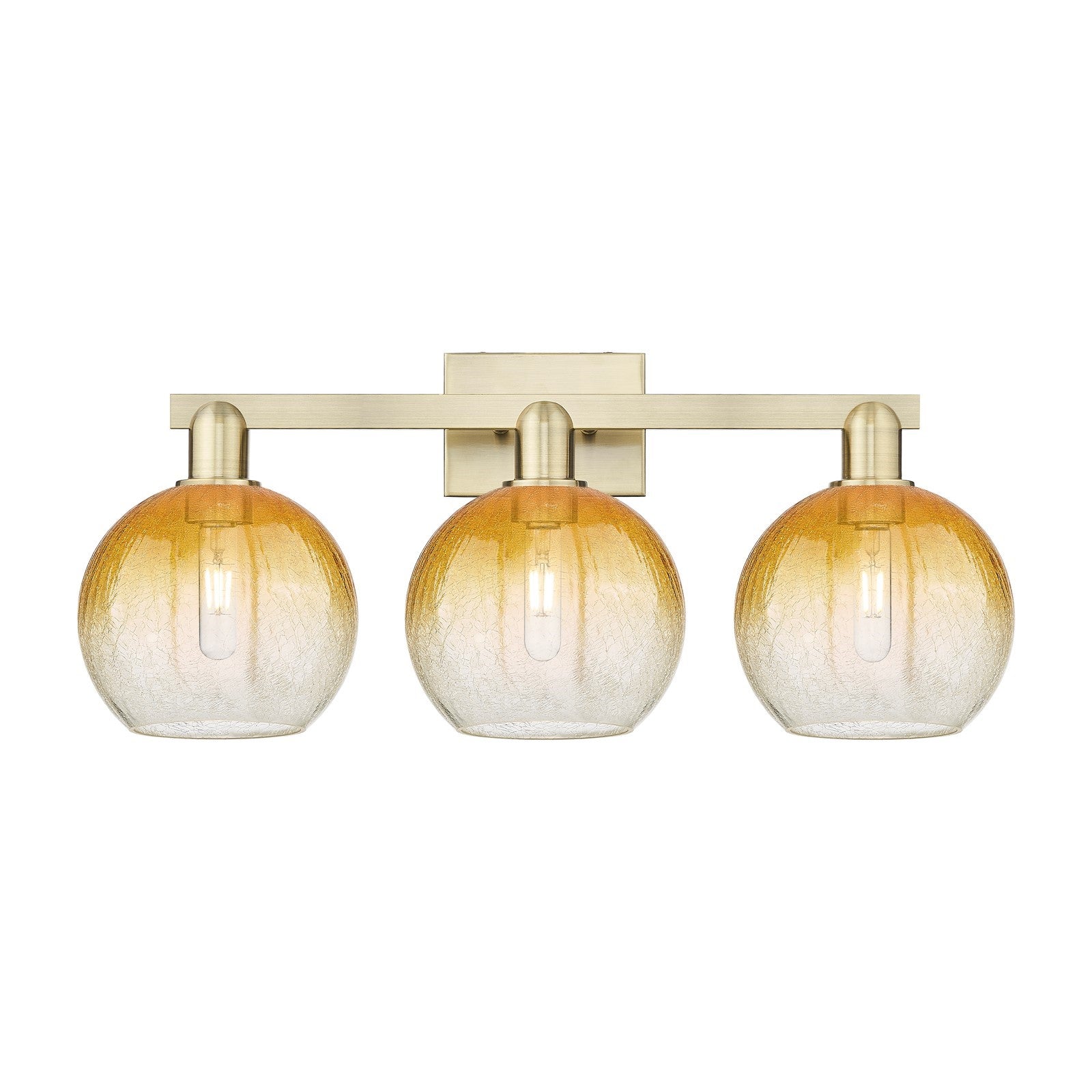 Innovations Brookhaven Globe 27in 3-Light Bath Vanity Light | Industrial Antique Brass Steel and Amber Glass | Bathroom Vanity | Model 716-3W-AB-G483-8AM